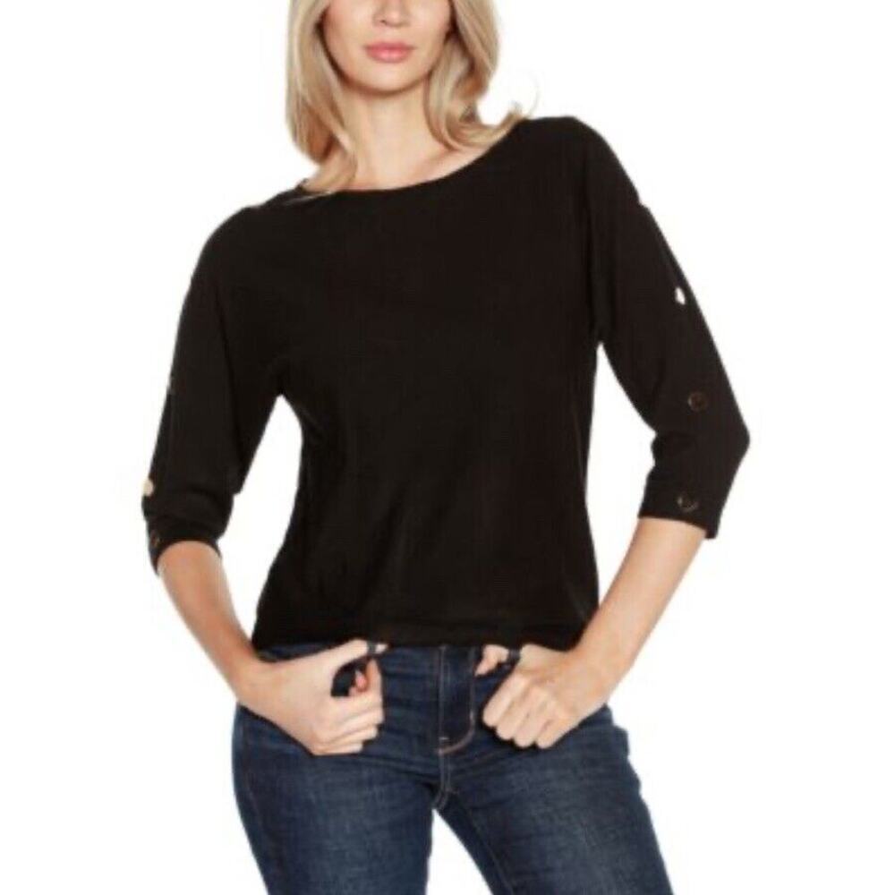 Belldini Women’s Sweater Gold-Trim 3/4 Dolman Sleeves Size Small Black‎ NWT